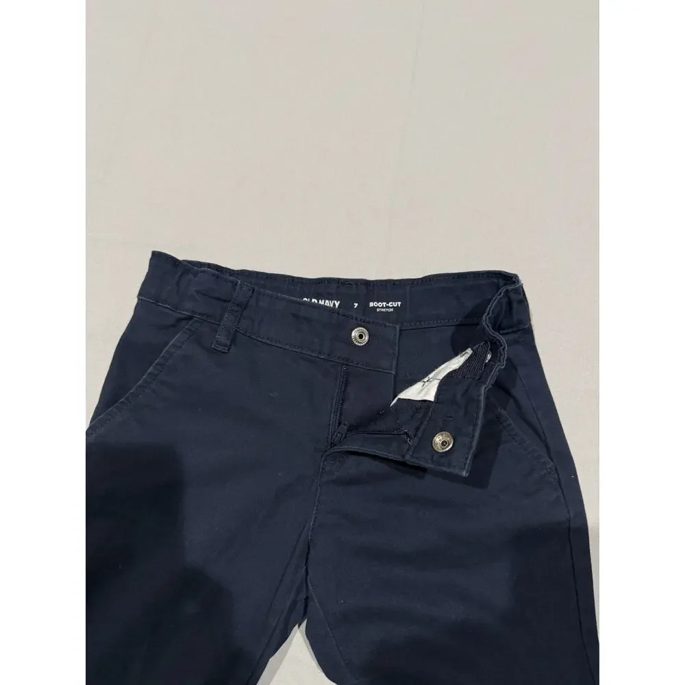 Old Navy Girls Bootcut Stretch Pants Navy Size 7 Cotton Blend Zip/Button